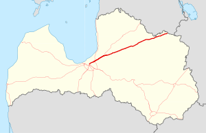 A map of the A2 highway in Latvia.