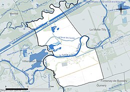 Carte en couleur présentant le réseau hydrographique de la commune