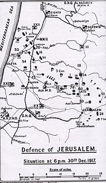 خارطة تُبين تمركز القوات العثمانية في 30 ديسمبر 1917 في سلفيت، وتواجد للجيش السابع العثماني في مدينة نابلس، والجيش العثماني الثامن في مدينة طولكرم.