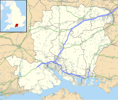 Mapa konturowa Hampshire, blisko centrum na dole znajduje się punkt z opisem „Southampton”