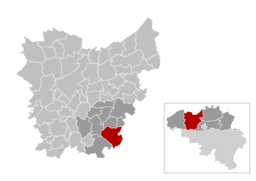 Kommunens läge i Östflandern och Belgien