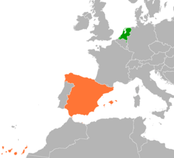 Map indicating locations of Netherlands and Spain