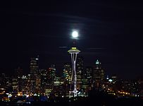 The Space Needle at night.