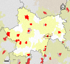 Localisation de l'aire d'attraction de Tournus dans le département de Saône-et-Loire.