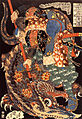 Musashi Miyamoto tuant un nue (monstre), peint par Utagawa Kuniyoshi (1798-1861).