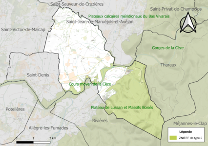 Mapa de ZNIEFF tipus 2 al comú.