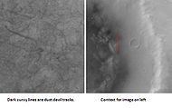 火星勘测轨道飞行器拍摄的开普勒陨击坑中的尘暴痕迹。