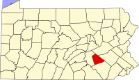 Map of Pensilvanija highlighting Lebanon County
