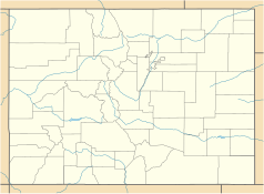 Mapa konturowa Kolorado, u góry znajduje się punkt z opisem „Estes Park”