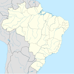 Mapa konturowa Brazylii, po prawej nieco na dole znajduje się punkt z opisem „Virgolândia”