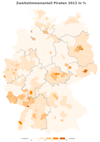 Piraten ﻿1,2 – 2 % ﻿> 2 – 2,5 % ﻿> 2,5 – 3 % ﻿> 3 – 4 % ﻿> 4 – 5,8 %