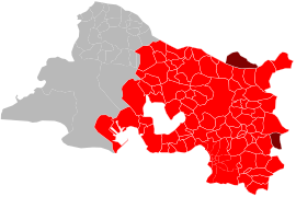 Territory of the metropolis of Aix-Marseille-Provence (in red the communes of Bouches-du-Rhône , in dark red those of Var and Vaucluse ).