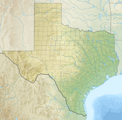 Mapa konturowa Teksasu, po lewej znajduje się punkt z opisem „Park Narodowy Guadalupe Mountains”