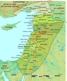 Geophysical map of the Levant (i.e. Near East or Greater Syria), with administrative districts, administrative capitals, and main settlements