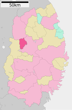 Location of Takizawa in Iwate Prefecture