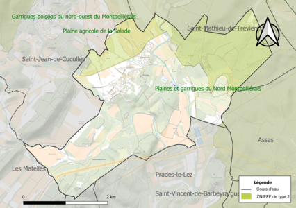 Carte des ZNIEFF de type 2 sur la commune.