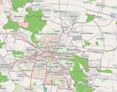 Mapa konturowa Lwowa, blisko centrum na dole znajduje się punkt z opisem „Arboretum im. Benedykta Dybowskiego”