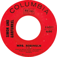 Description de l'image Mrs Robinson by Simon and Garfunkel US vinyl (The Graduate credit).png.