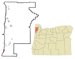 Elhelyezkedése Tillamook megyében és Oregonban