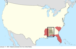 Map of the change to the international disputes involving the United States in central North America on January 11, 1861