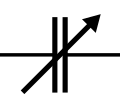 Circuit diagram symbol for a variable capacitor.