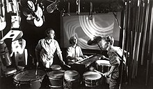 The Alloy Orchestra performing in 1995. R to L - Ken Winokur, Caleb Sampson, Terry Donahue