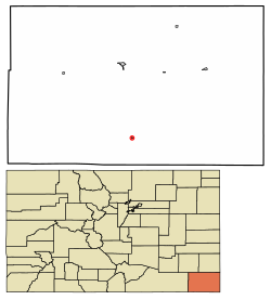 Location of the Town of Campo in the Baca County, Colorado.