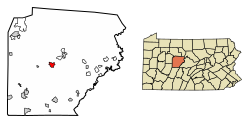 Location of Curwensville in Clearfield County, Pennsylvania.