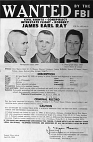 Hoton " FBI da Aka Fi So" ga James Earl Ray, wanda daga baya aka yanke masa hukuncin kisan Sarki