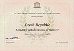 Attestation de reconnaissance au patrimoine universel de l'UNESCO de Slovácko Verbuňk, la danse des recrues