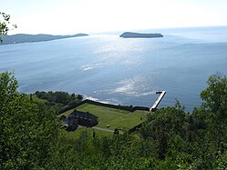 The Grand Portage depot and dock as seen from the top of Mount Rose