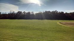 A grass field, maintained for athletic use