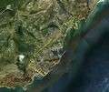 Image 34Satellite view of Monaco, with the France–Monaco border shown in yellow (from Monaco)