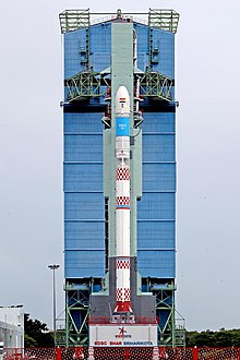 SSLV-D1, EOS-02 - Fully stacked launch vehicle on First Launch Pad of SDSC-SHAR with Mobile Service Tower (MST) fully retracted 02.jpg