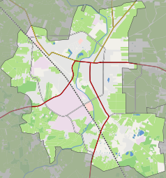 Mapa konturowa Ciechanowa, u góry znajduje się punkt z opisem „Gostków”