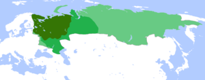 16세기부터 18세기 러시아의 영토      1500년      1600년 및      1689년