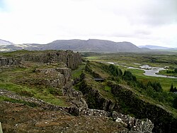 Vue de la partie centrale de la faille d'Almannagjá où est situé le Lögberg.