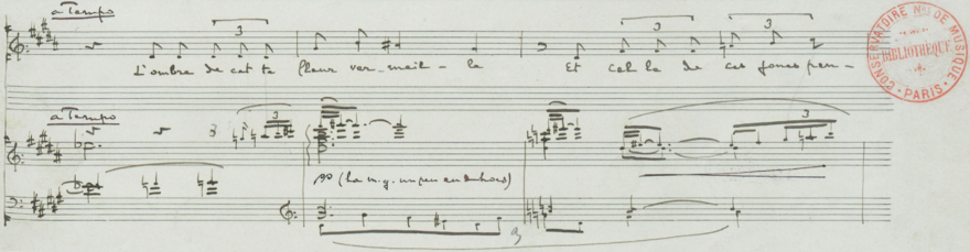 Partition manuscrite pour chant et piano de Debussy