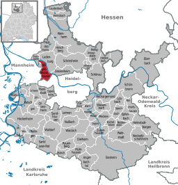 Läget för Edingen-Neckarhausen i Rhein-Neckar-Kreis