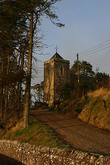 The Roberton church and graveyard from the street below