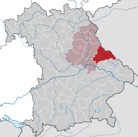 Landkreis Chams läge (mörkrött) i Bayern