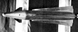 масштабированная (1:5) модель ракеты для испытаний обдувом в аэродинамическом туннеле Газодинамической лаборатории им. фон Кармана