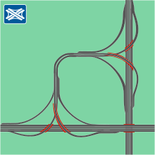 Autobahnkreuz, „Einquadrantenlösung“