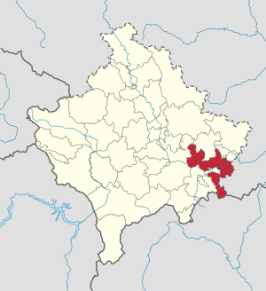 Lage der Gemeinde Gjilan im Kosovo (anklickbare Karte)