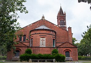 Present day east view of the church with all but one grave removed.