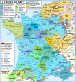 Carte de la France à la fin du XVe siècle, le Forez passe dans les possessions de la maison de Bourbon.