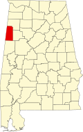 Map of Alabama highlighting Lamar County