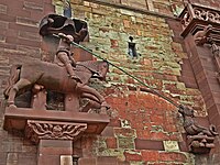 Skulptur. St. Georg, Drachentöter und Märtyrer am Basler Münster. Eine Kopie in Originalgrösse ist im Museum kleines Klingental (Basel) zu sehen.