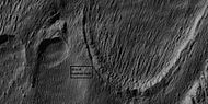 Close view of snout of glacier, as seen by HiRISE under the HiWish program High center polygons are visible. Box shows size of football field.