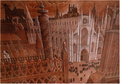 La cathedrale blanche. Schwarzer Farbstift, weiss gehöht auf rotbraunem Grund, 2000, 100 cm x 70 cm